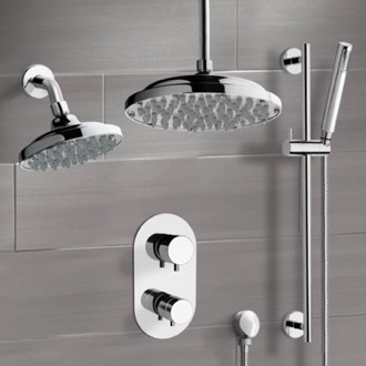 Shower Faucet Chrome Dual Shower Head System With Hand Shower Remer DCS04
